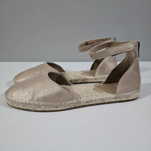 NEW Eileen Fisher Lala Espadrille Flat Metallic Tan Leather Jute Size 10 - Picture 1 of 13